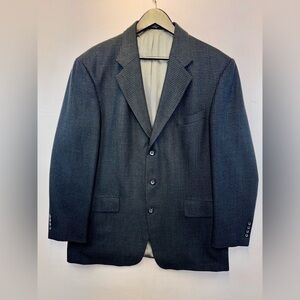Oscar De La Renta mens sz 44R black gray microcheck 100% wool blazer sport coat